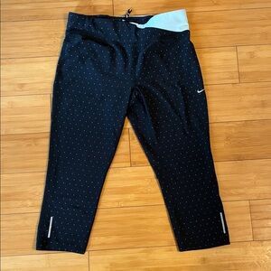 Nike Black Capri Leggings with Light Blue Waistband and Dot Print